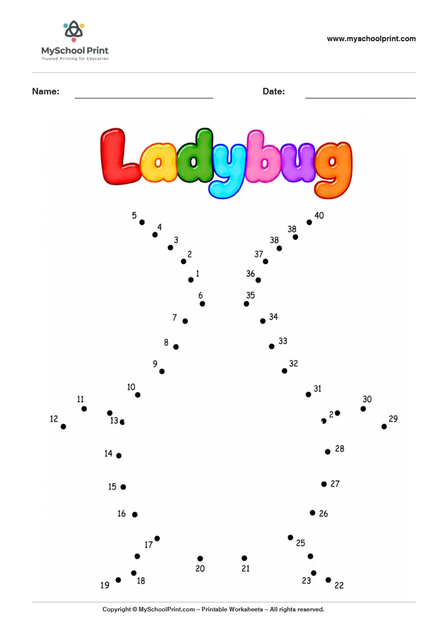 Ladybug dot to dot worksheet for kids