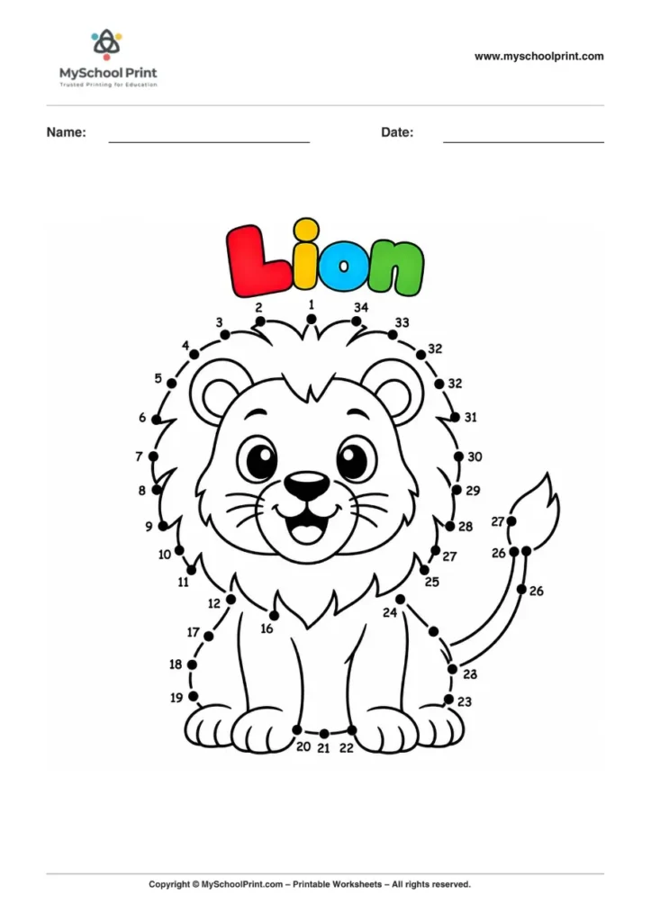 Dot to Dot Lion Coloring Worksheet for Kids
