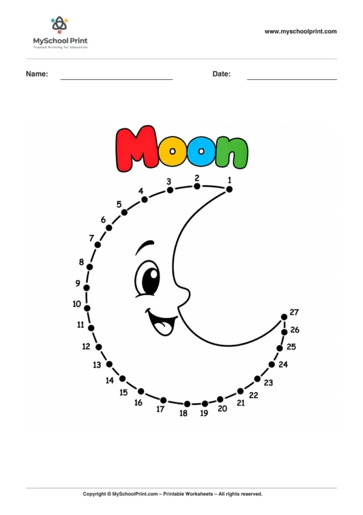 Dot to Dot Moon Coloring Worksheet for Kids