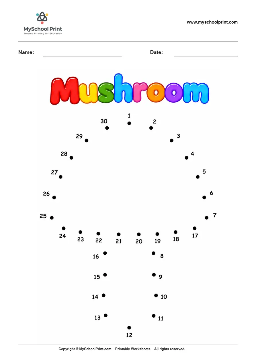 Mushroom dot to dot worksheet for kids