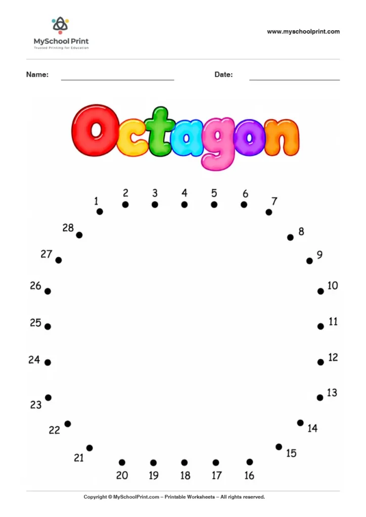 Octagon dot to dot worksheet for kids