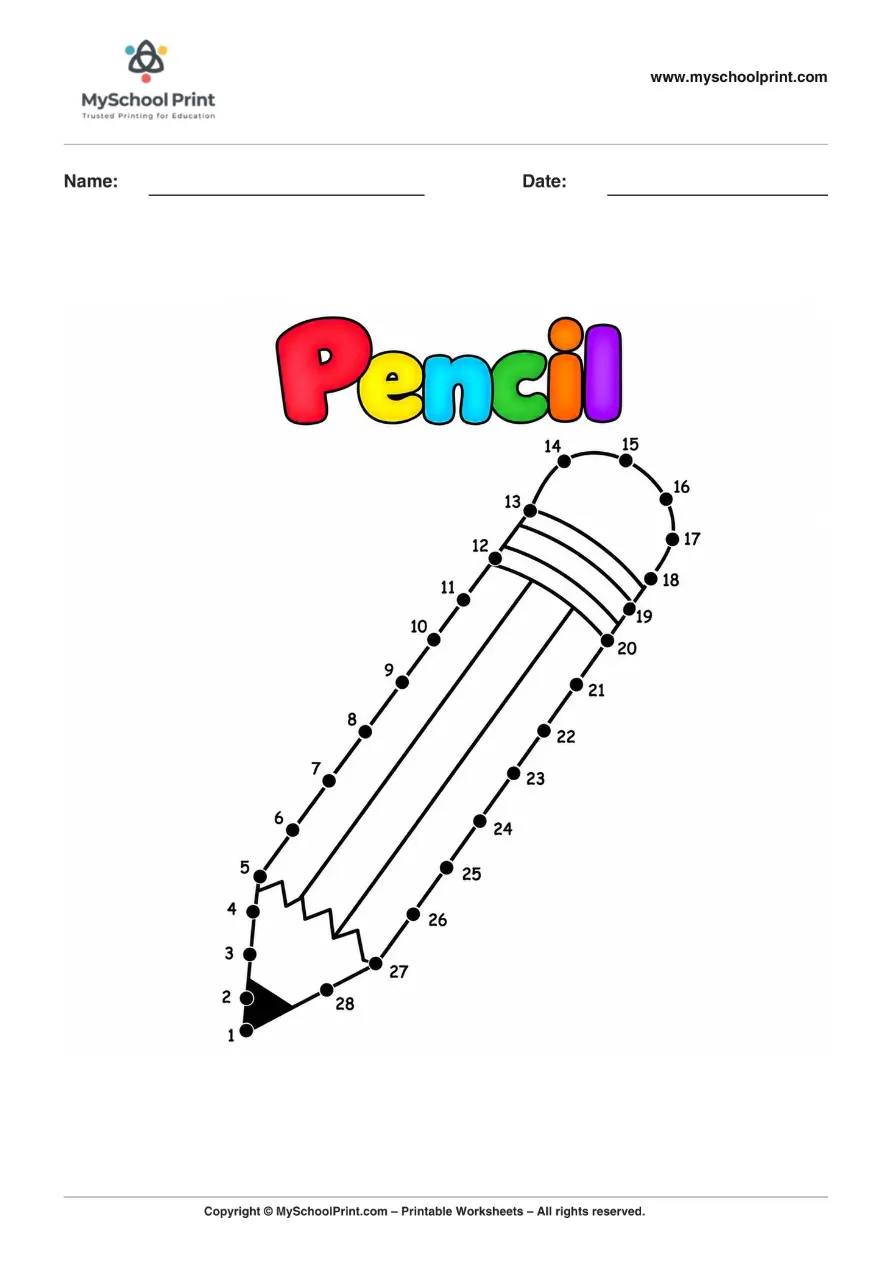Dot to Dot Pencil Coloring Worksheet for Kids