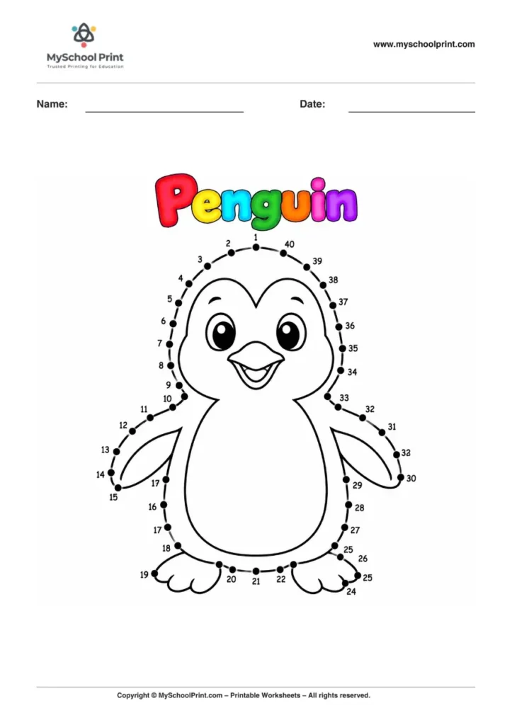 Dot to Dot Penguin Coloring Worksheet for Kids