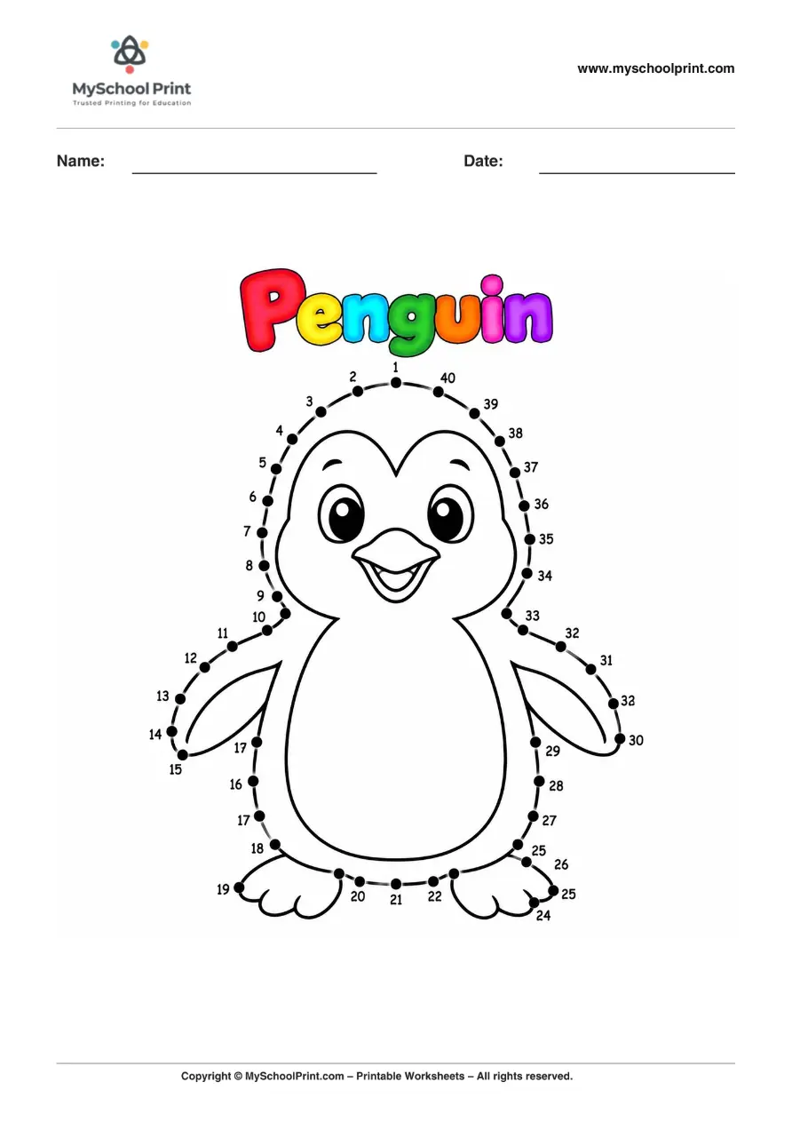 Dot to Dot Penguin Coloring Worksheet for Kids