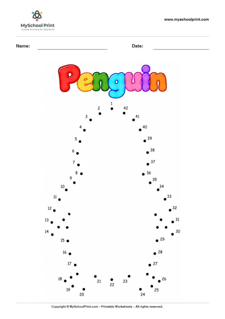 Penguin dot to dot worksheet for kids