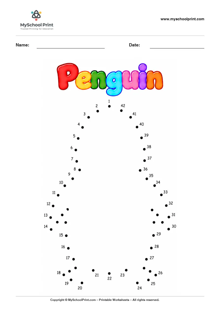 Penguin dot to dot worksheet for kids
