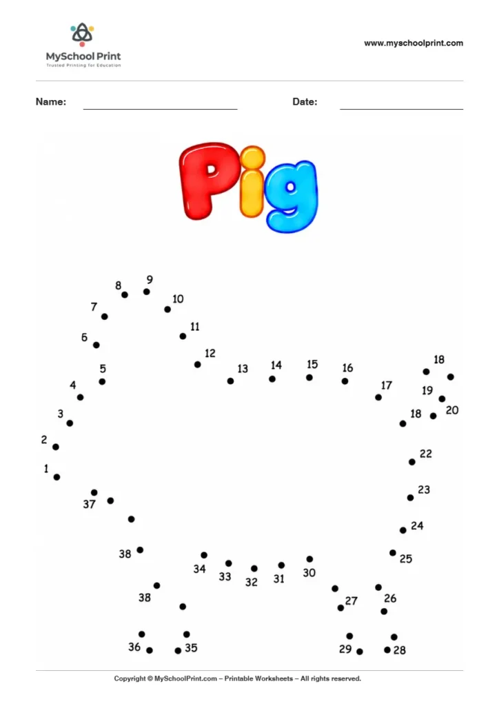 Pig dot to dot worksheet for kids