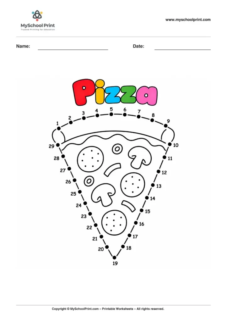 Dot to Dot Pizza Coloring Worksheet for Kids