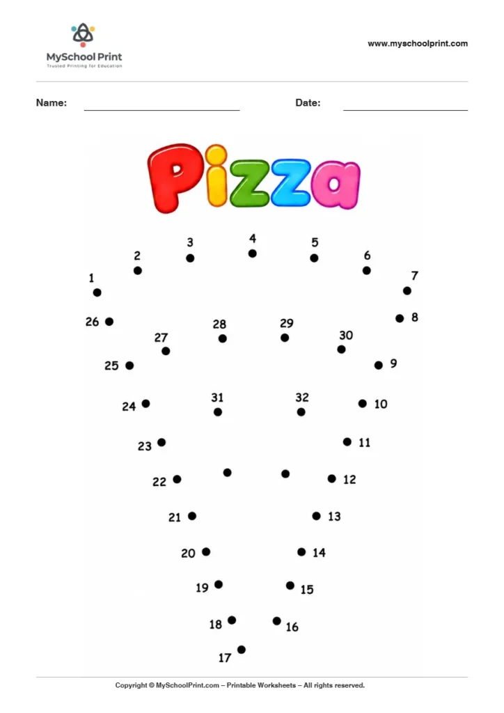 Pizza dot to dot worksheet for kids