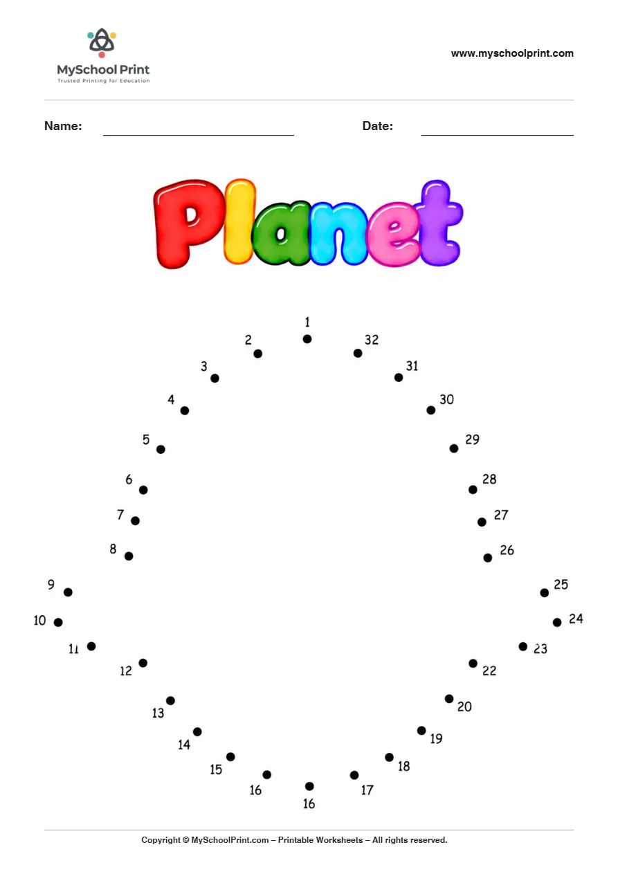 Planet dot to dot worksheet for kids
