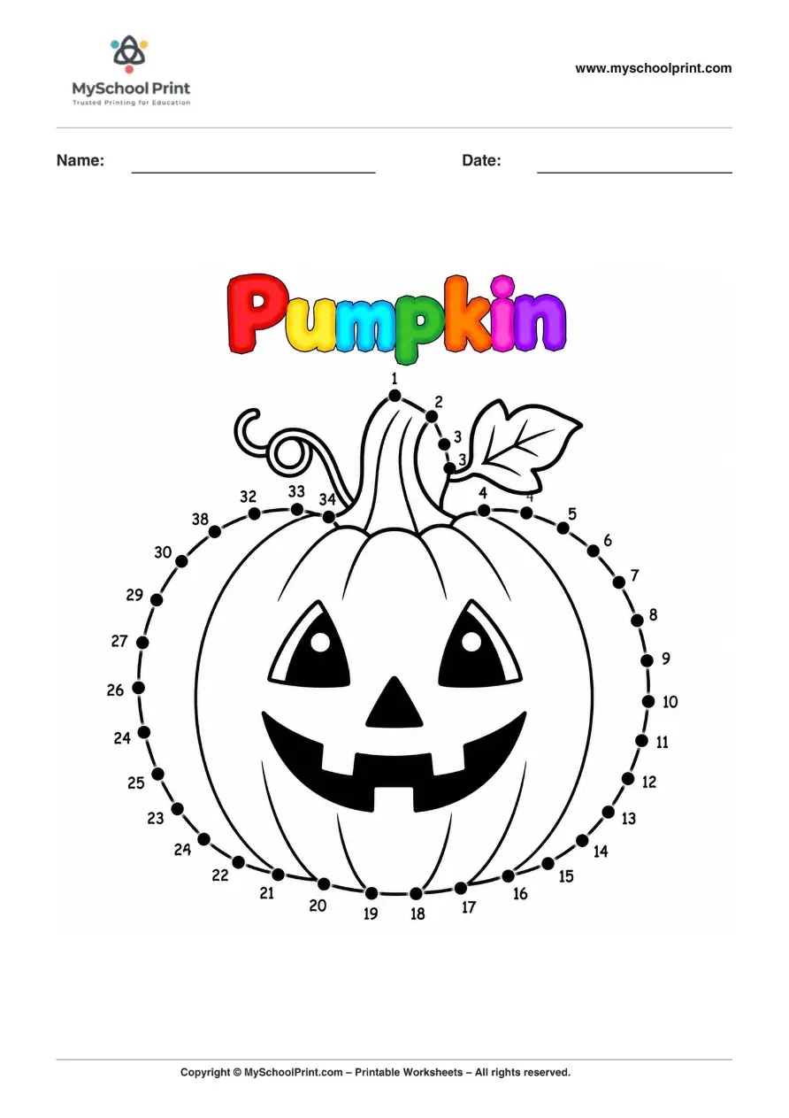 Dot to Dot Pumpkin Coloring Worksheet for Kids