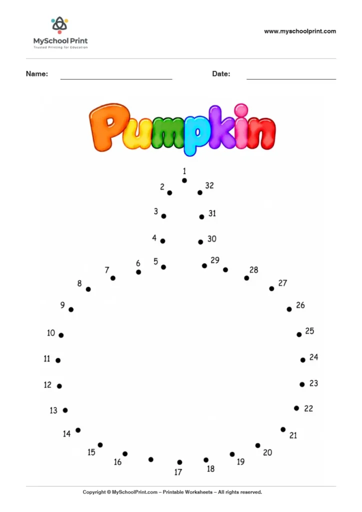 Pumpkin dot to dot worksheet for kids