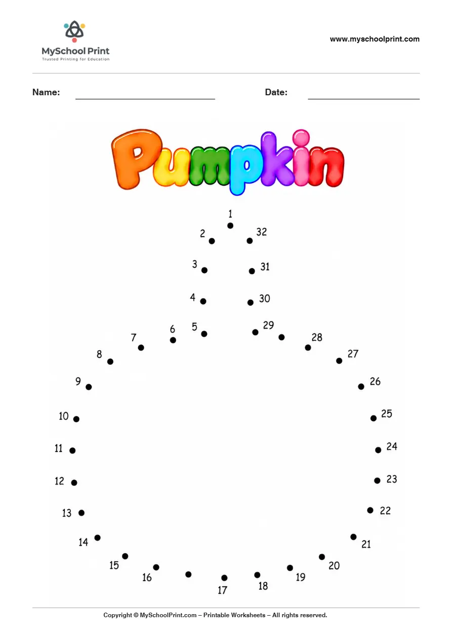 Pumpkin dot to dot worksheet for kids