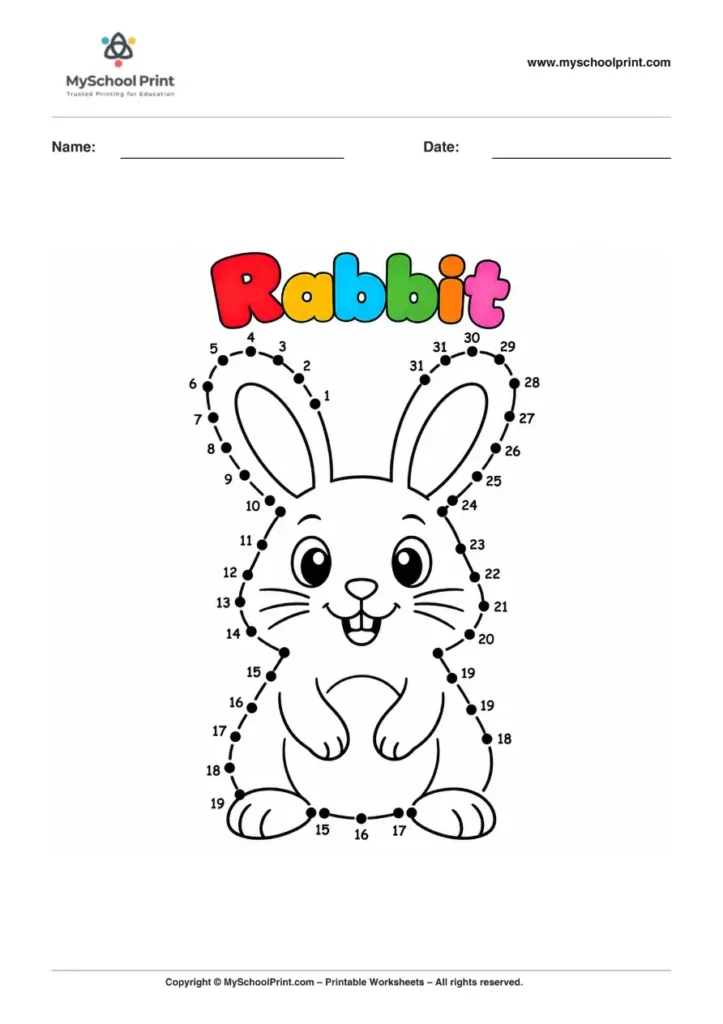 Dot to Dot Rabbit Coloring Worksheet for Kids