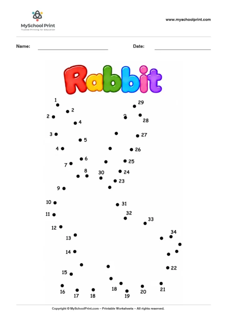 Rabbit dot to dot worksheet for kids
