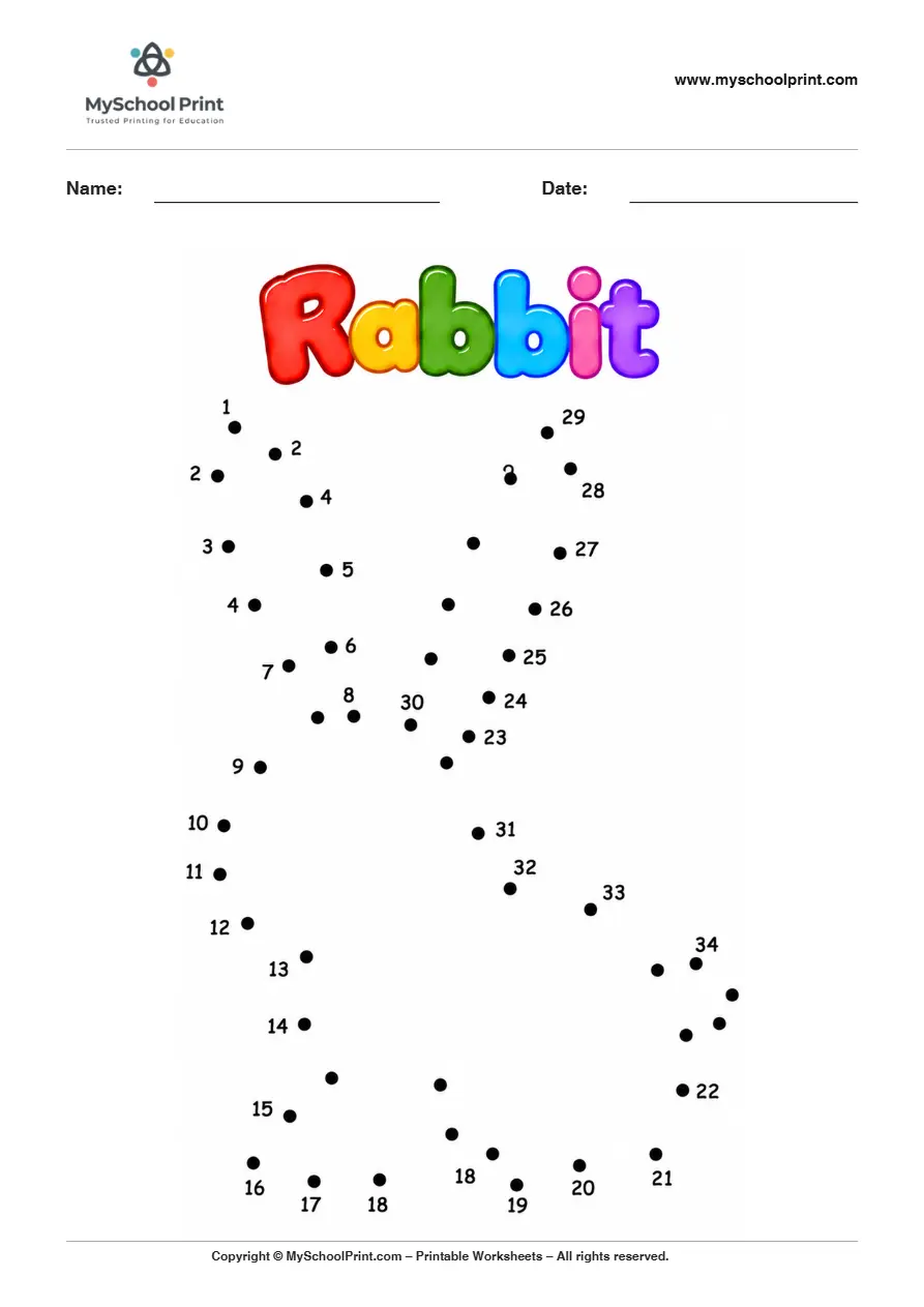 Rabbit dot to dot worksheet for kids