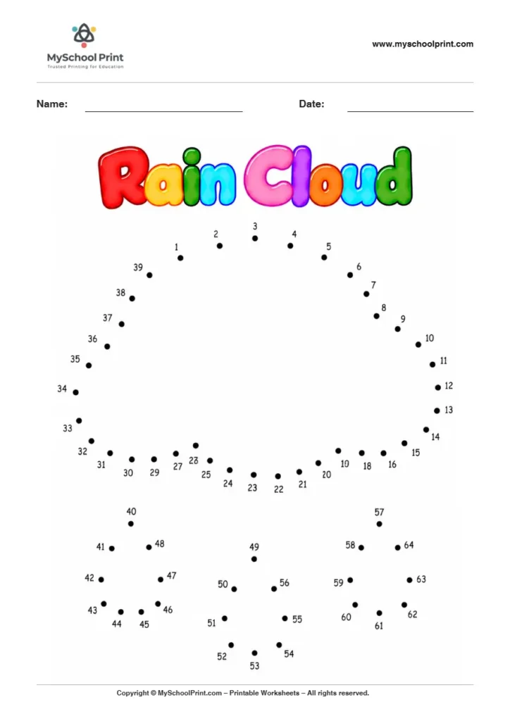 Rain Cloud dot to dot worksheet for kids