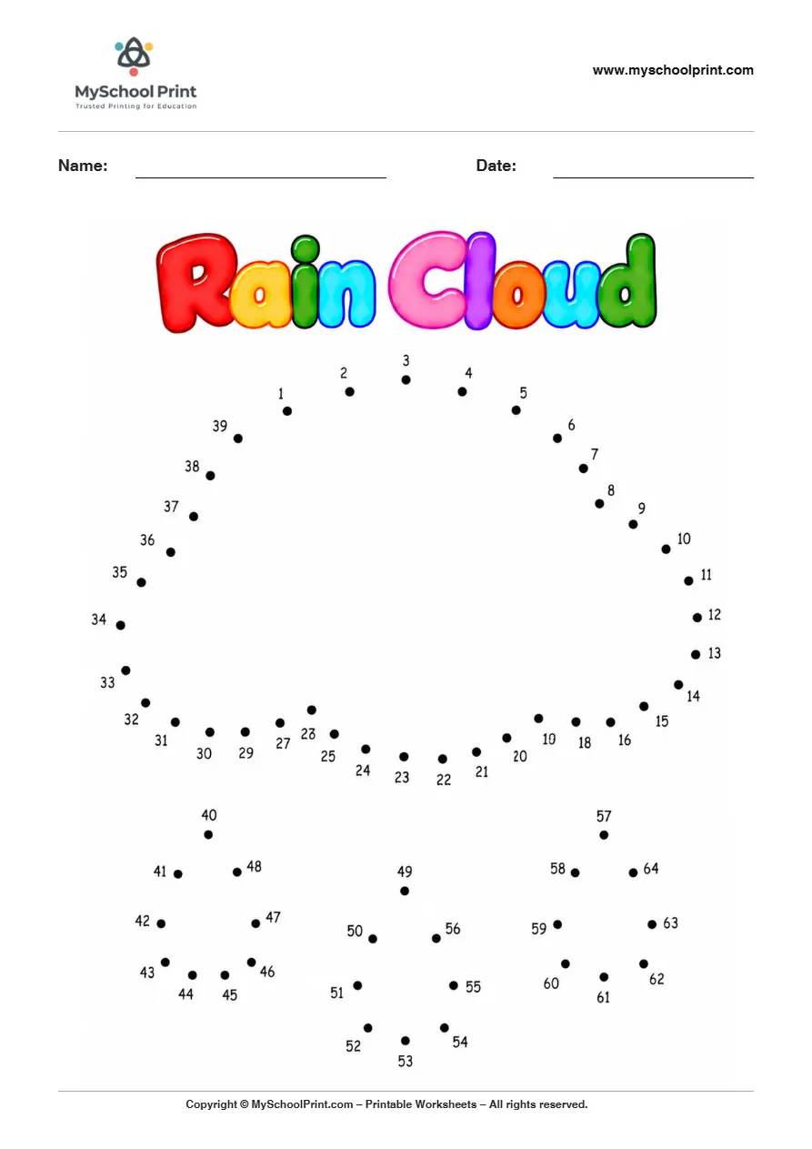 Rain Cloud dot to dot worksheet for kids