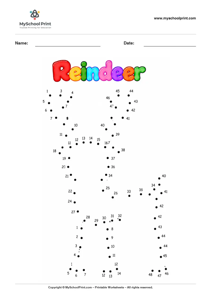 Reindeer dot to dot worksheet for kids
