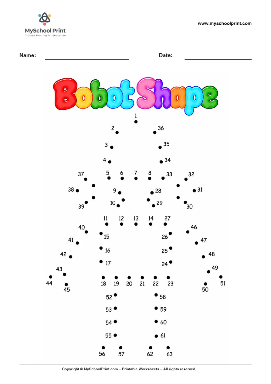 Robot Shape dot to dot worksheet for kids