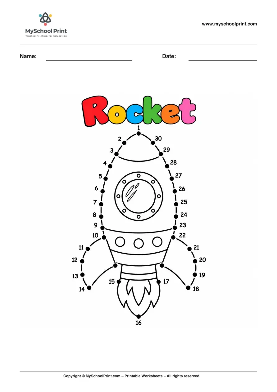 Dot to Dot Rocket Coloring Worksheet for Kids