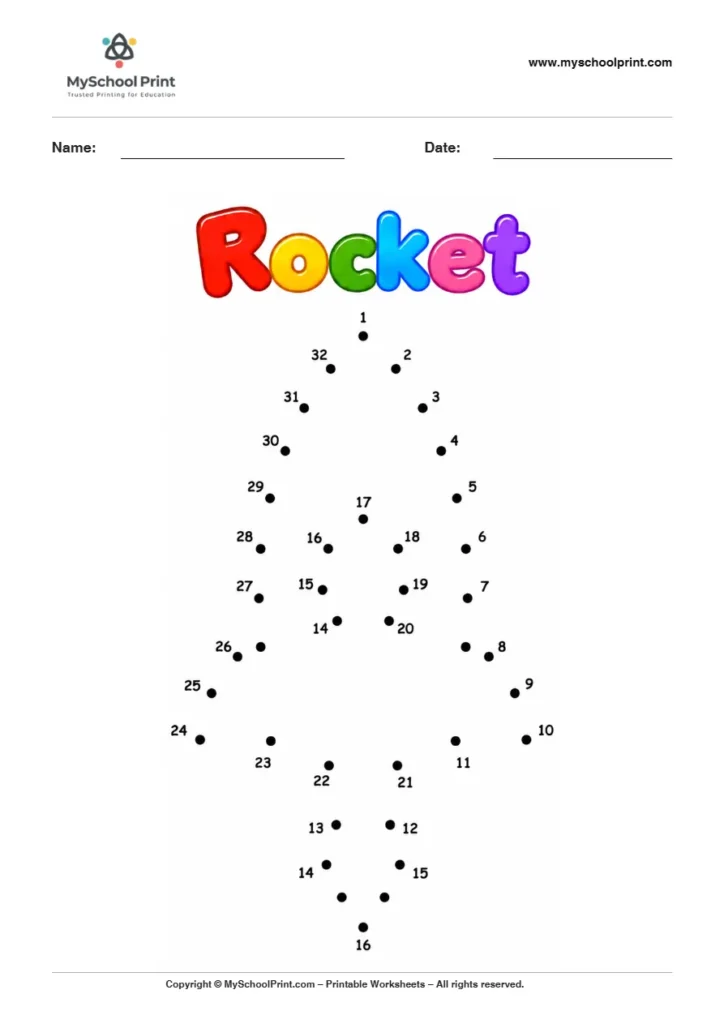 Rocket dot to dot worksheet for kids