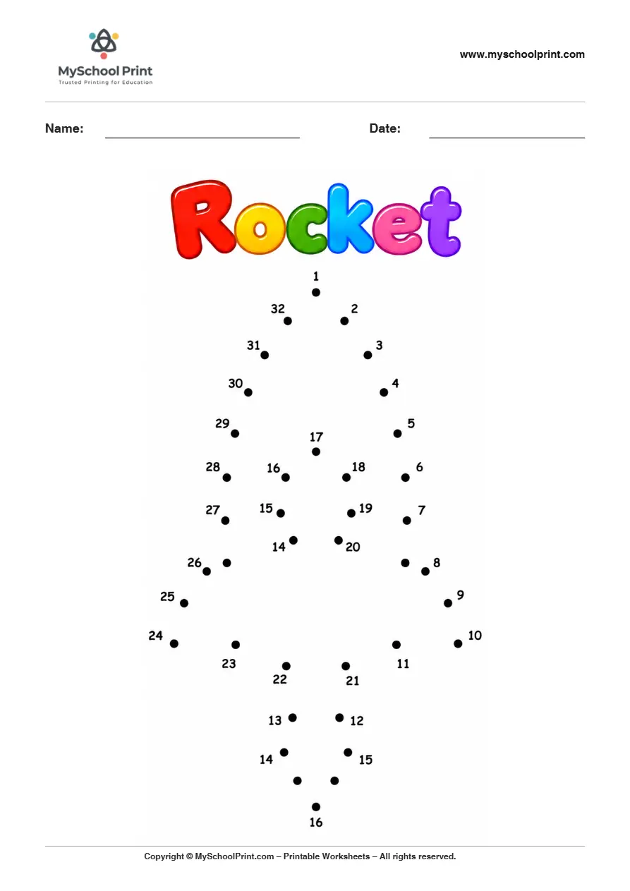Rocket dot to dot worksheet for kids