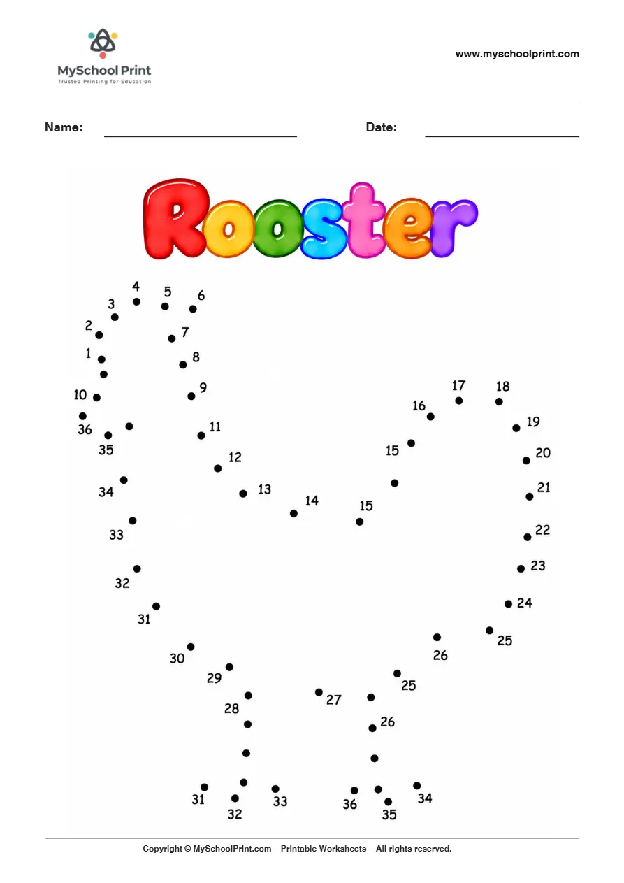 Rooster dot to dot worksheet for kids