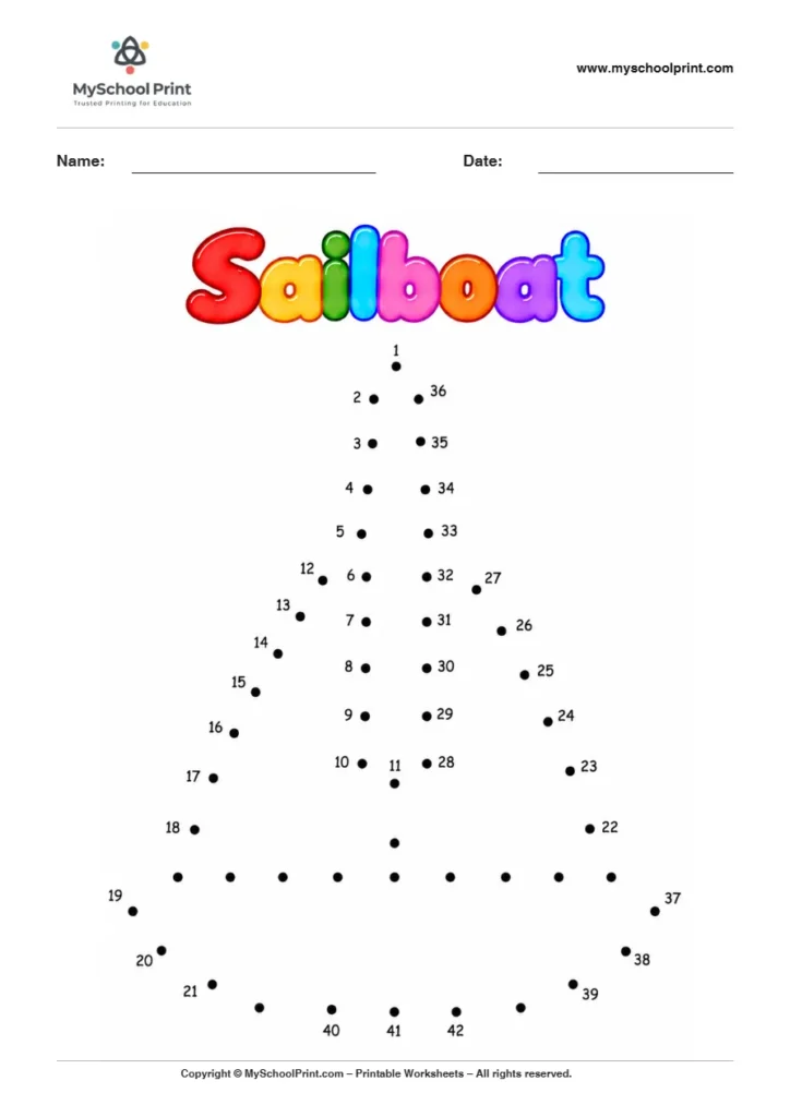 Sailboat dot to dot worksheet for kids