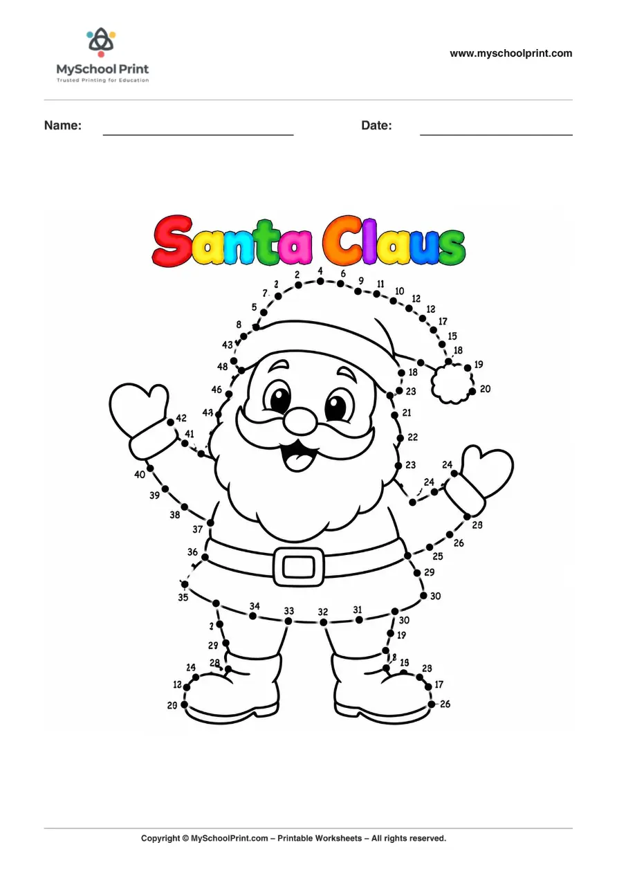 Dot to Dot Santa Claus Coloring Worksheet for Kids