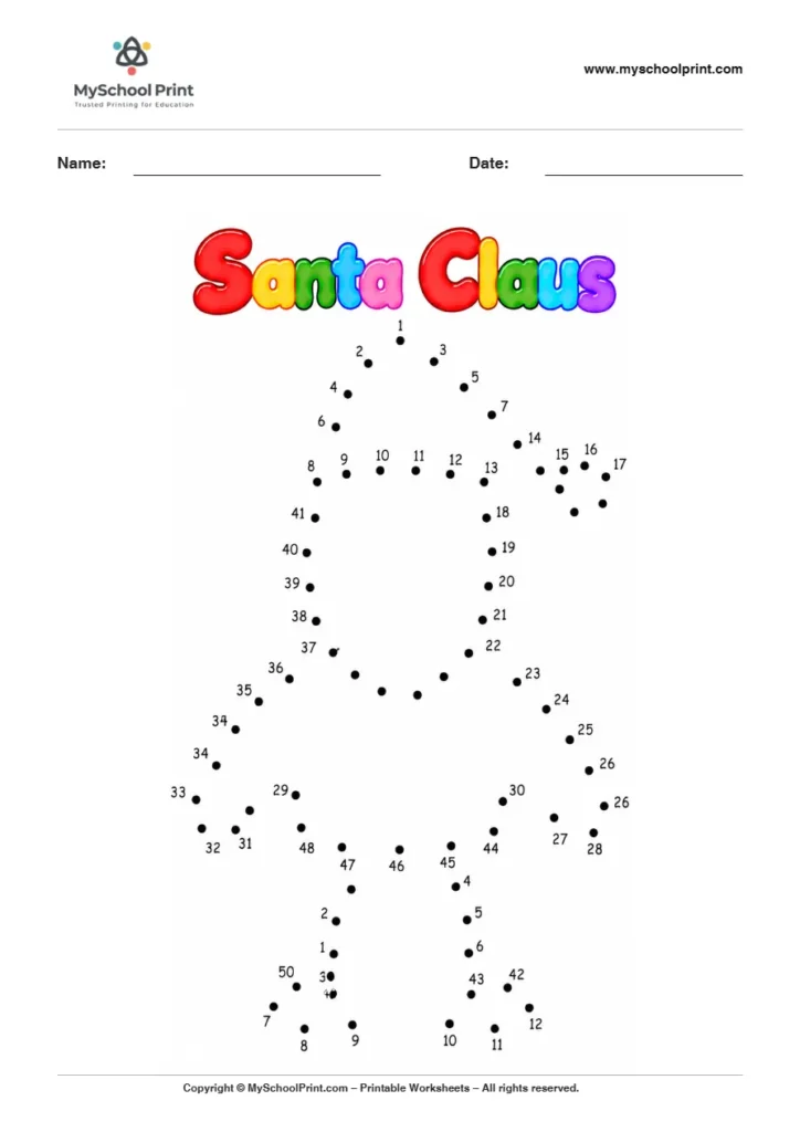 Santa Claus dot to dot worksheet for kids