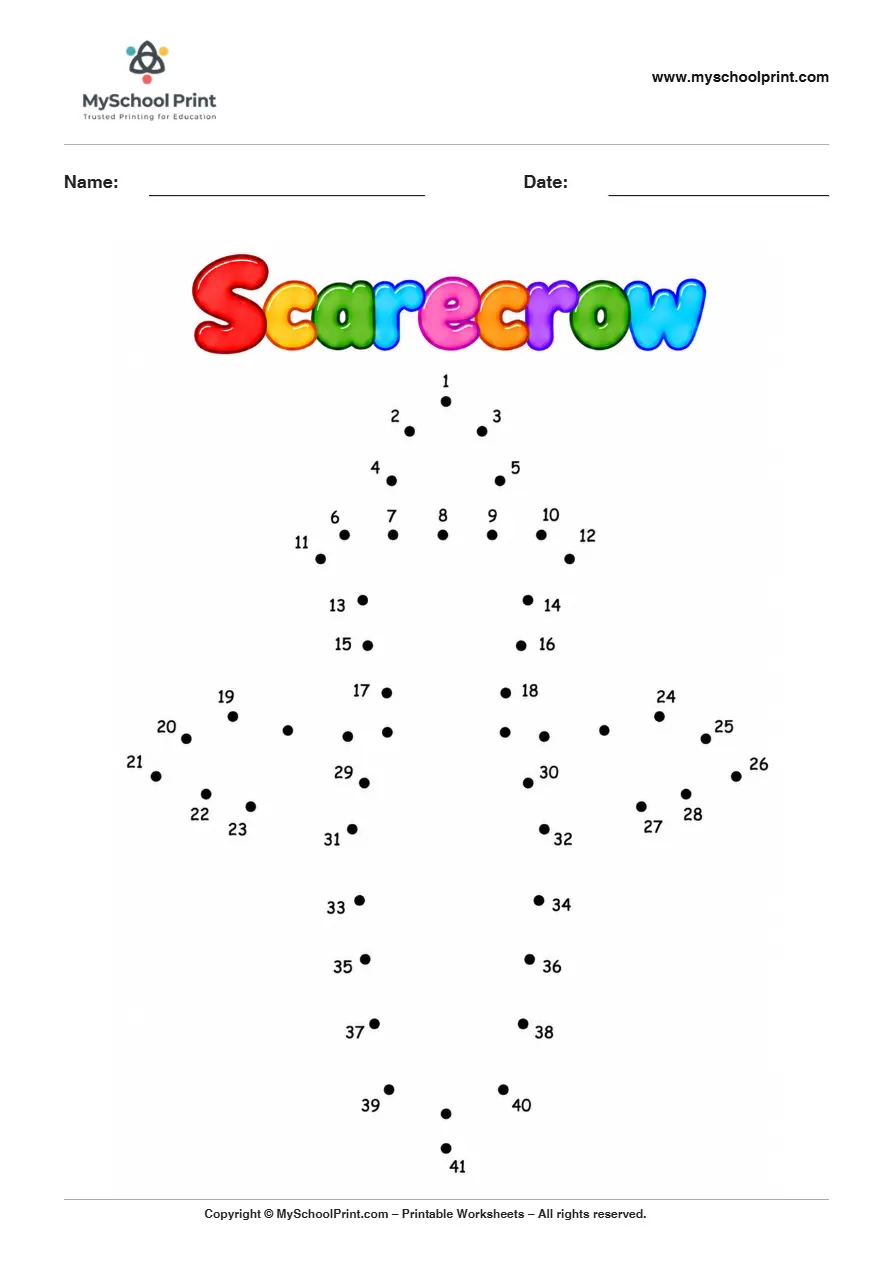 Scarecrow dot to dot worksheet for kids