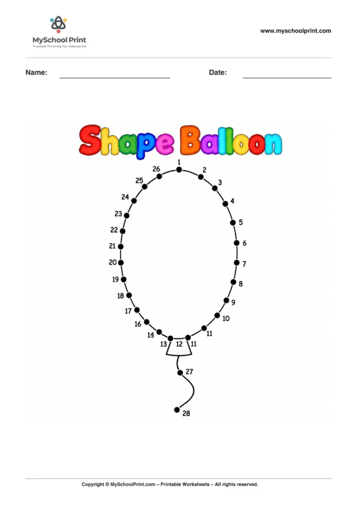Dot to Dot Shape Balloon Coloring Worksheet for Kids