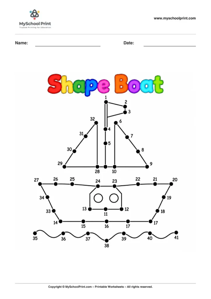 Dot to Dot Shape Boat Coloring Worksheet for Kids