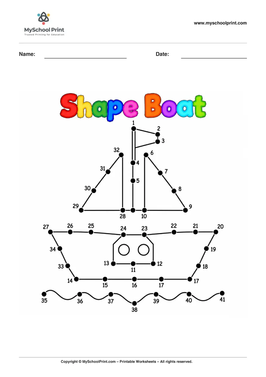 Dot to Dot Shape Boat Coloring Worksheet for Kids