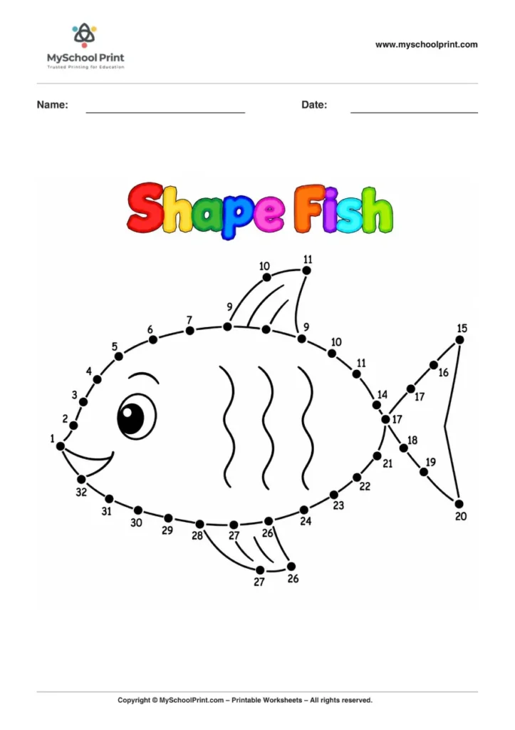 Dot to Dot Shape Fish Coloring Worksheet for Kids
