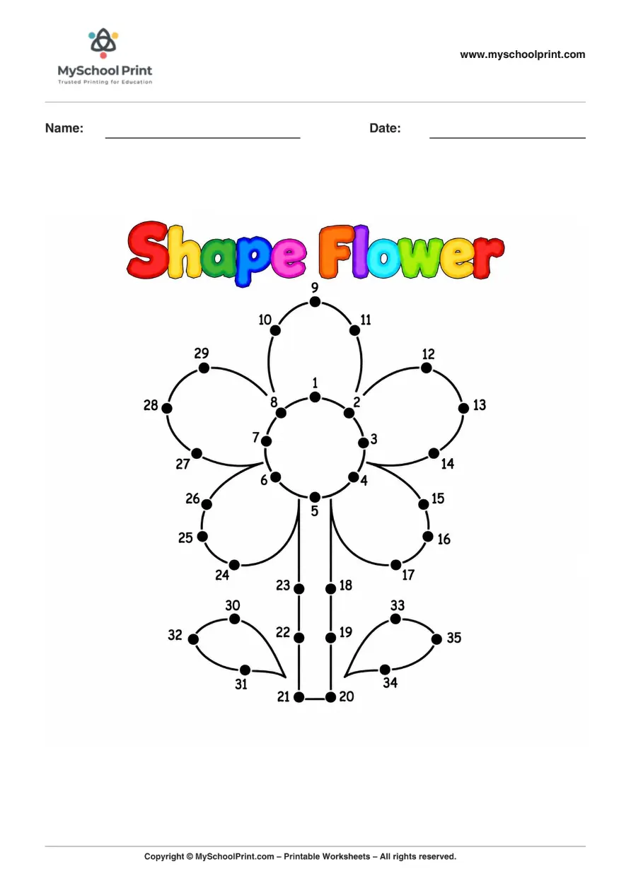 Dot to Dot Shape Flower Coloring Worksheet for Kids
