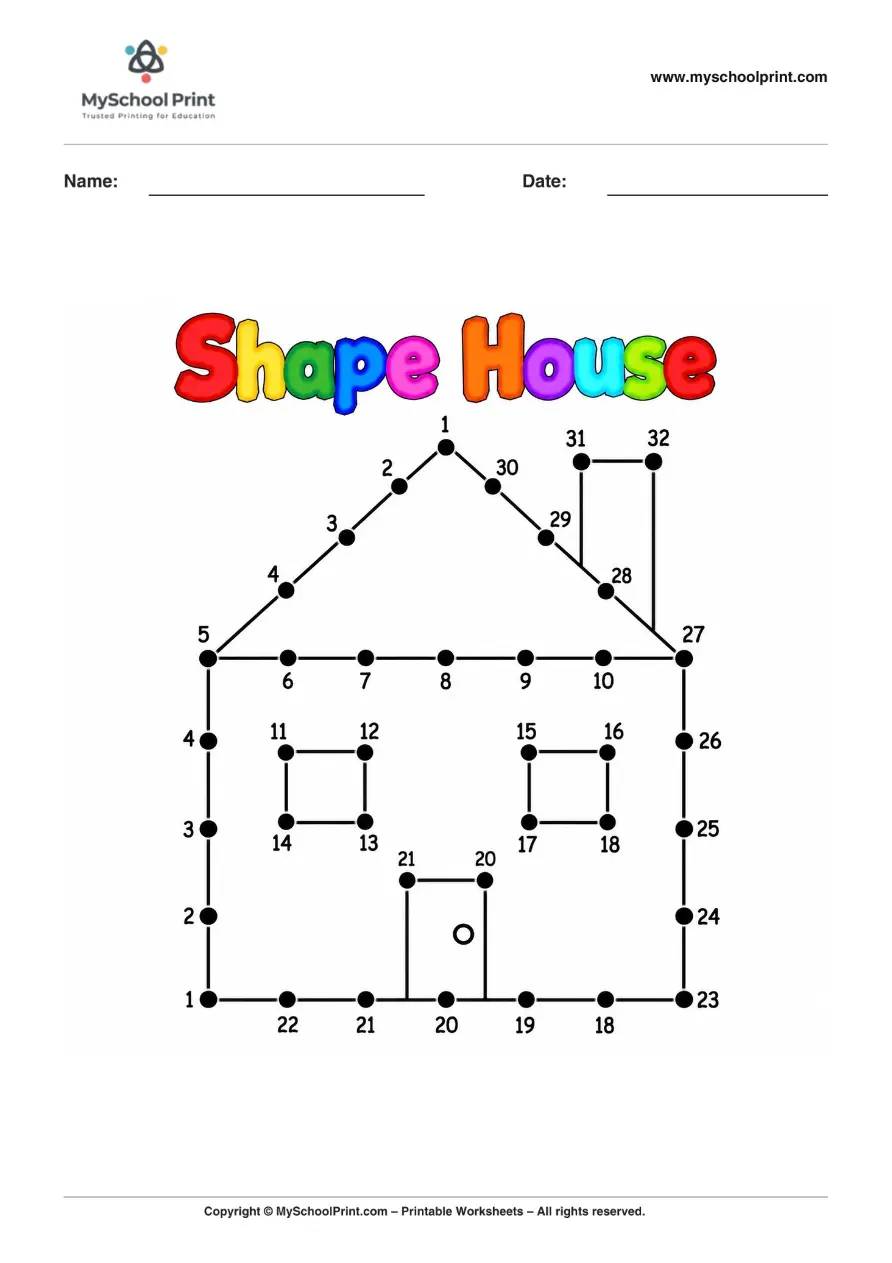 Dot to Dot Shape House Coloring Worksheet for Kids
