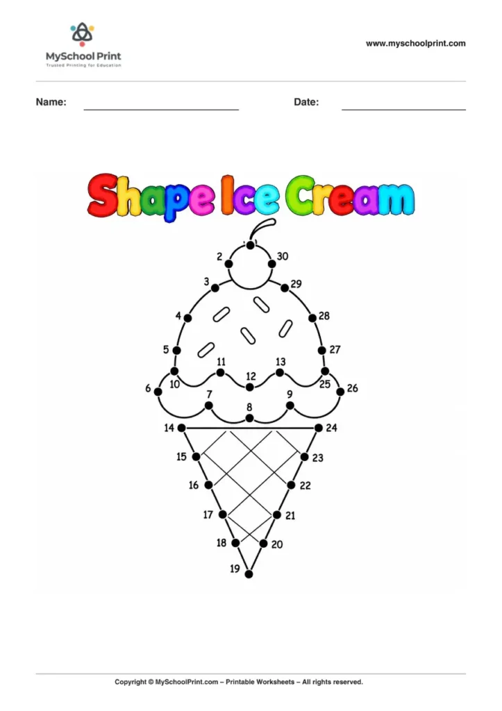 Dot to Dot Shape Ice Cream Coloring Worksheet for Kids