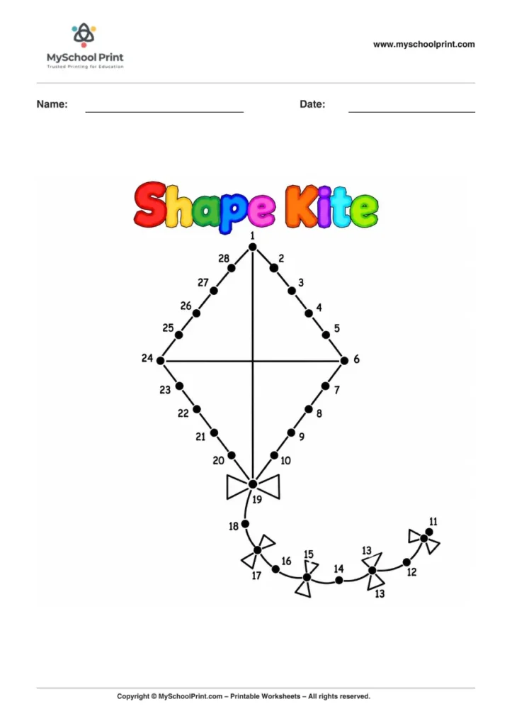 Dot to Dot Shape Kite Coloring Worksheet for Kids