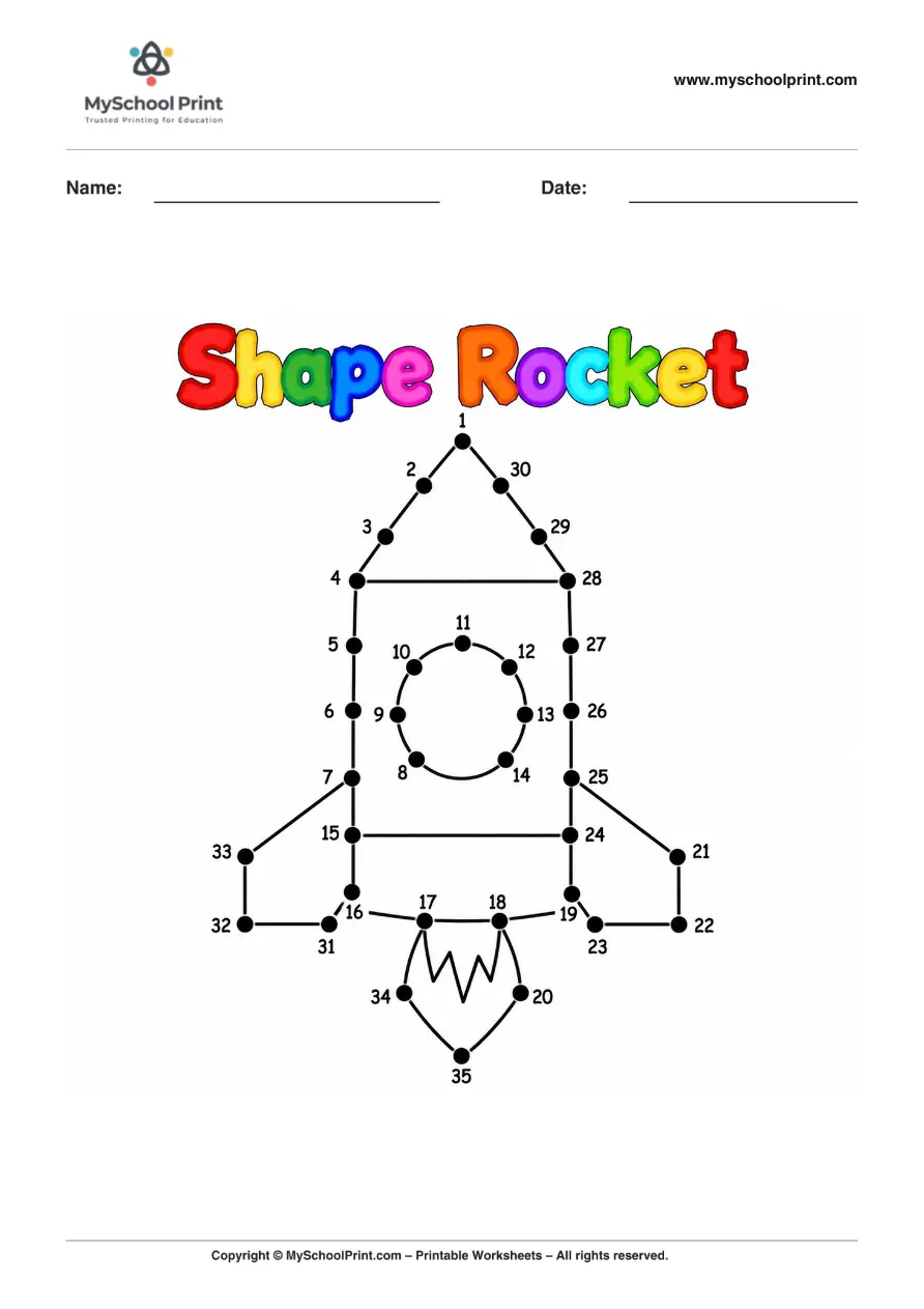 Dot to Dot Shape Rocket Coloring Worksheet for Kids