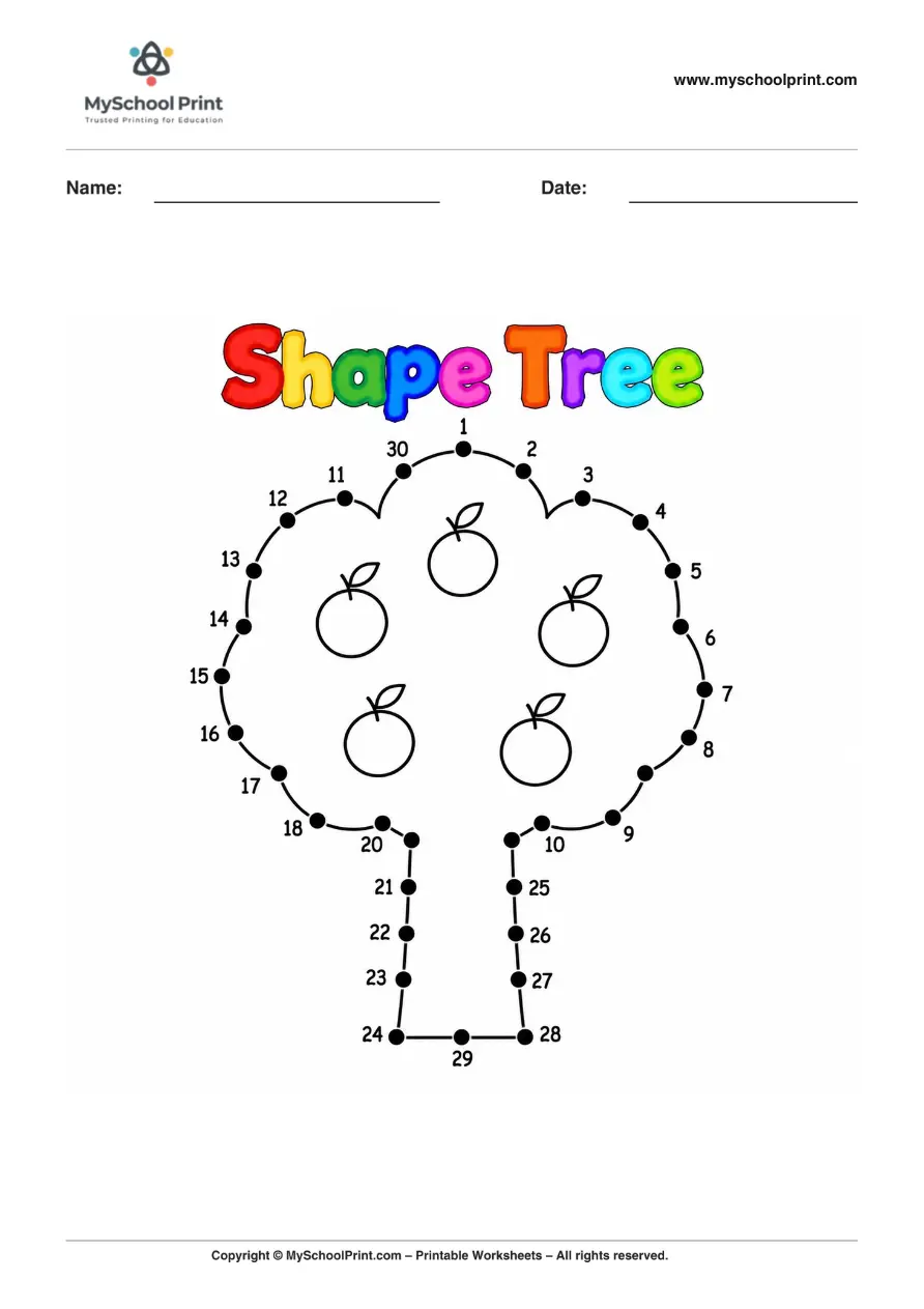 Dot to Dot Shape Tree Coloring Worksheet for Kids