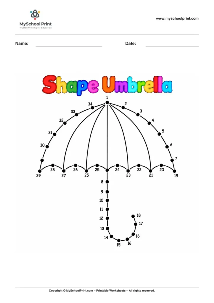 Dot to Dot Shape Umbrella Coloring Worksheet for Kids