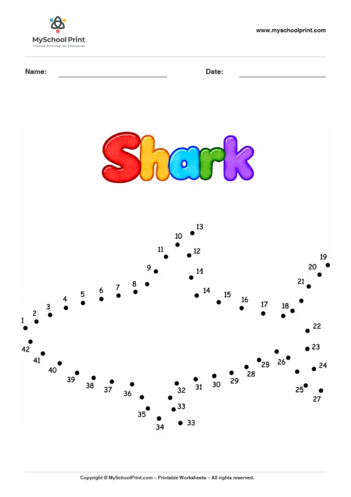 Shark dot to dot worksheet for kids