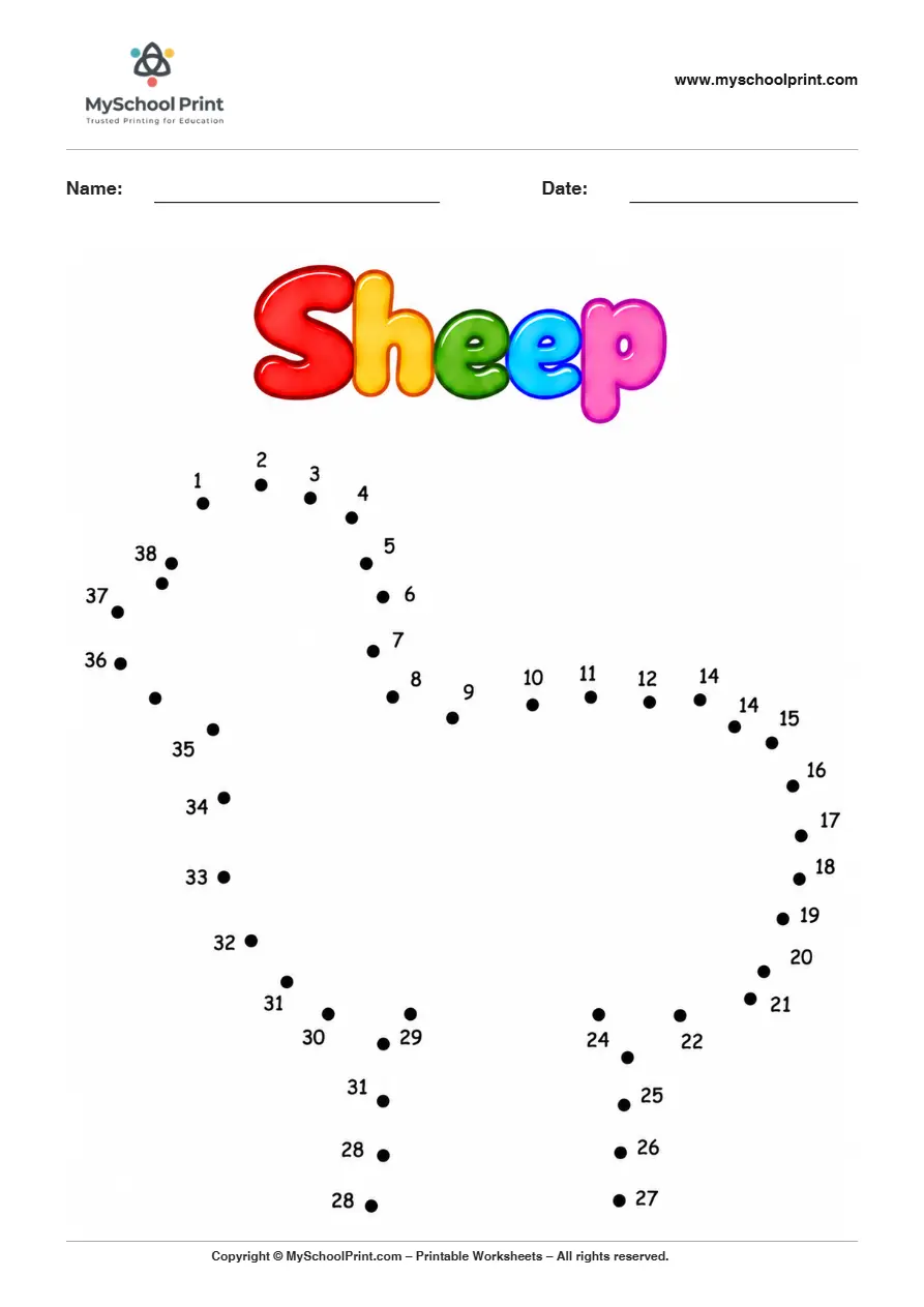 Sheep dot to dot worksheet for kids
