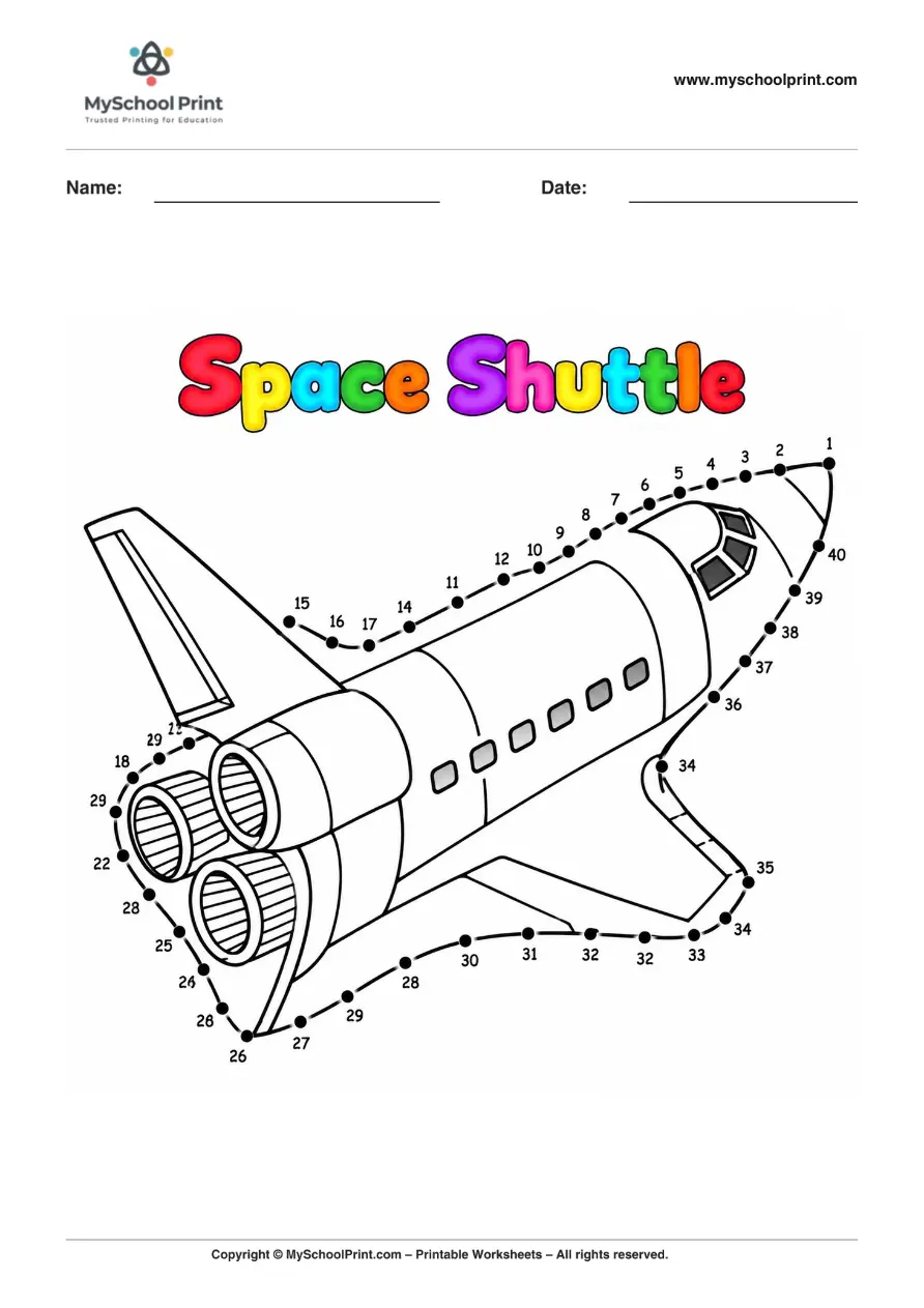 Dot to Dot Space Shuttle Coloring Worksheet for Kids