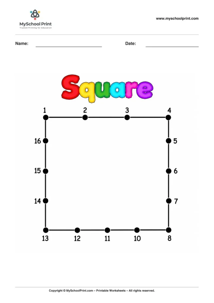 Dot to Dot Square Coloring Worksheet for Kids