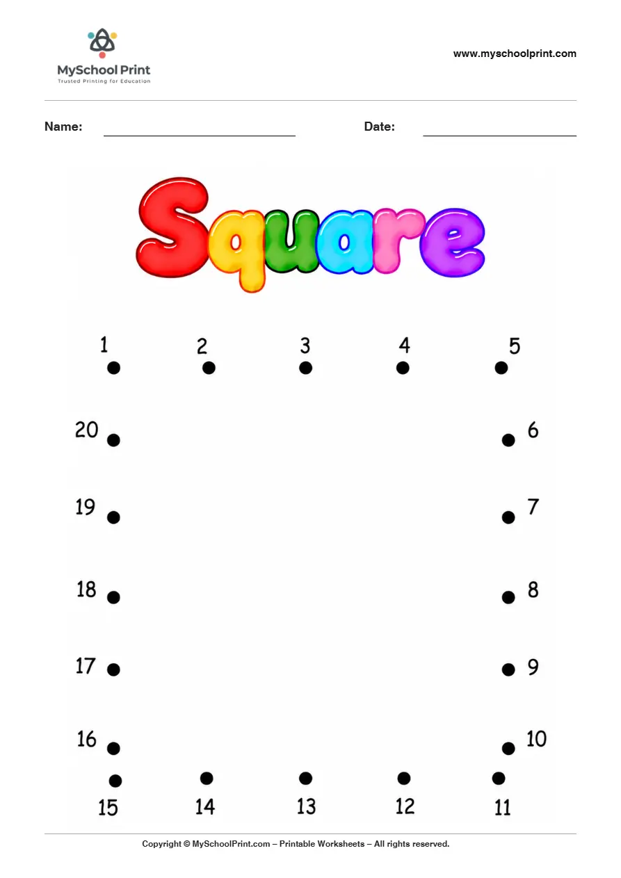 Square dot to dot worksheet for kids