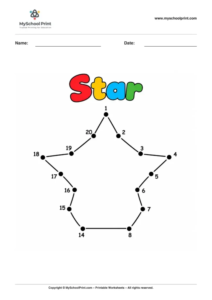 Dot to Dot Star Coloring Worksheet for Kids