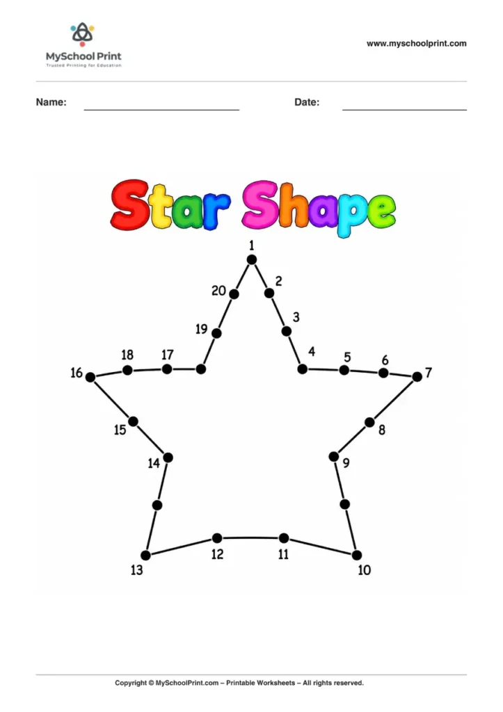 Dot to Dot Star Shape Coloring Worksheet for Kids